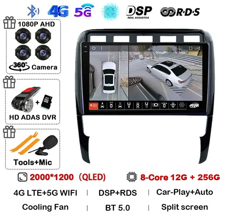 

Автомобильный радиоприемник Android14 для Porsche Cayenne 1 2002 2003 2004 2005-2010 Мультимедийный видеоплеер 4G Навигация Carplay Головное устройство DSP