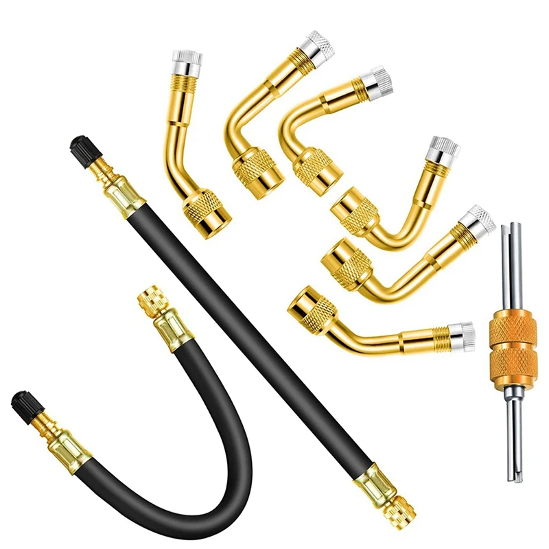 

9Pcs Car Tire Valve Extension Tube 45 90 135 Degree Valve Metal Rod Valve Core Removal Tool For Trucks Rvs Pickups