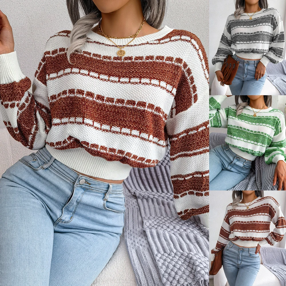 

Striped Cropped Sweaters & Jumpers Hot Clothes For Women Free Shipping Cheap Long Sleeve Top Stitch Cardigan Jerseys Winter 2022
