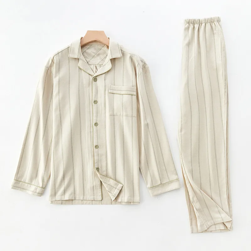 Spring and Autumn New Style Couple Pajamas Long Sleeve Pants Set 100% Cotton Stripe Casual Home Wear for Men and Women sleepwear
