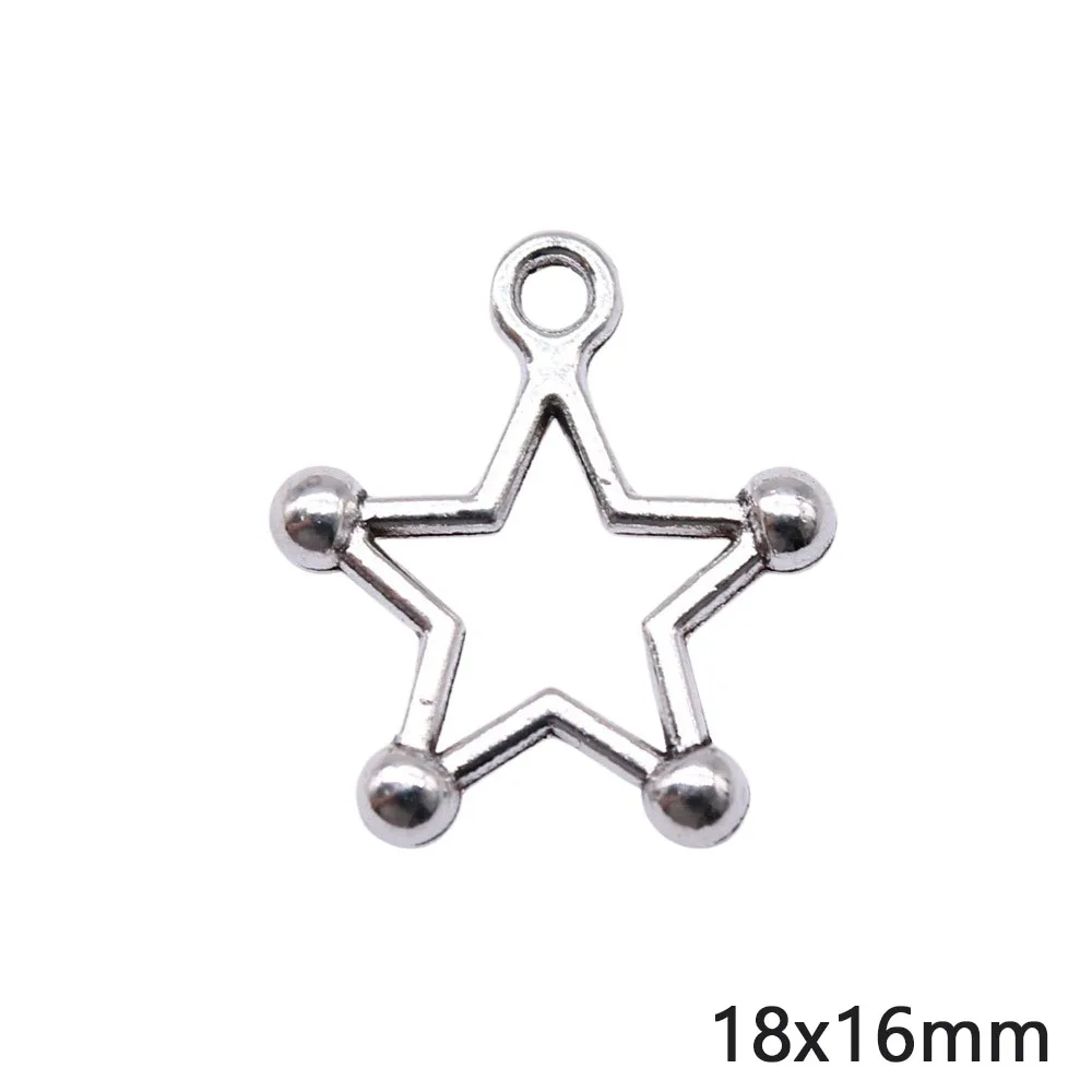 40Pcs 18x16mm Antique Silver Color Star Charms Pendant Designer Charms Fit Jewelry Making DIY Jewelry Accessories Wholesale