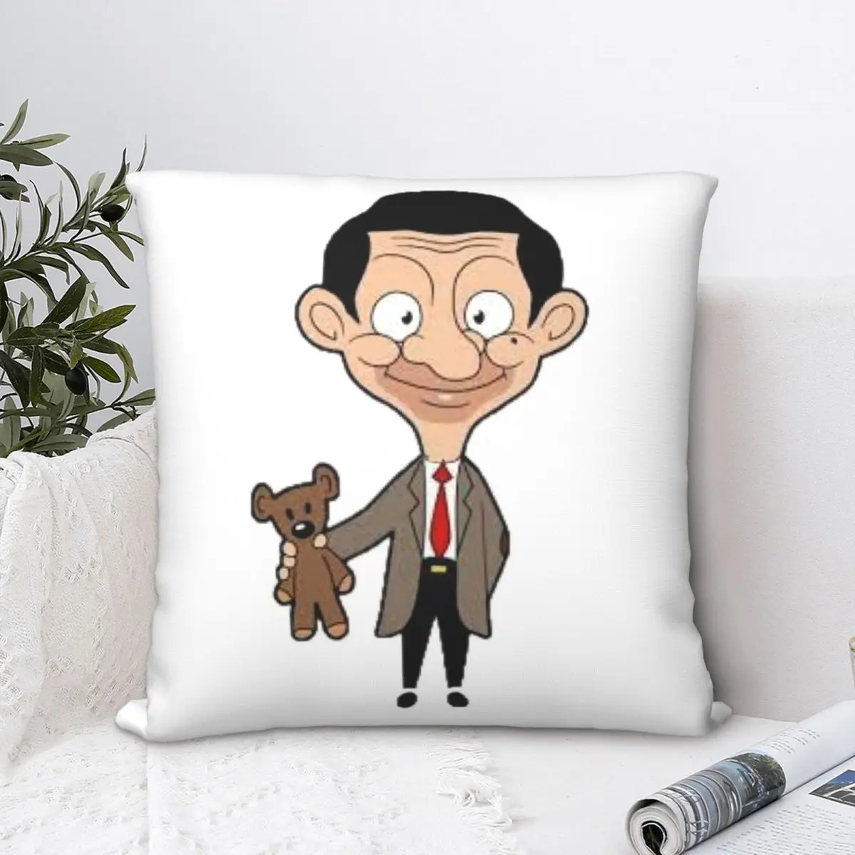 Mr Bean Cartoon Square Pillowcase Polyester Pillow Cover Velvet Cushion Decor Comfort Throw Pillow For Home Sofa