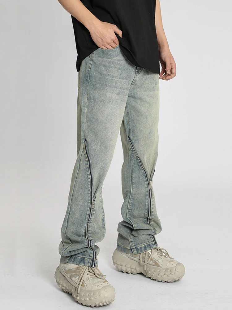 Street Zipper Straight Tube Loose Jeans For Men Y2k Wide Leg Casual Fashion Straight Tube Pants For Men'S Clothes