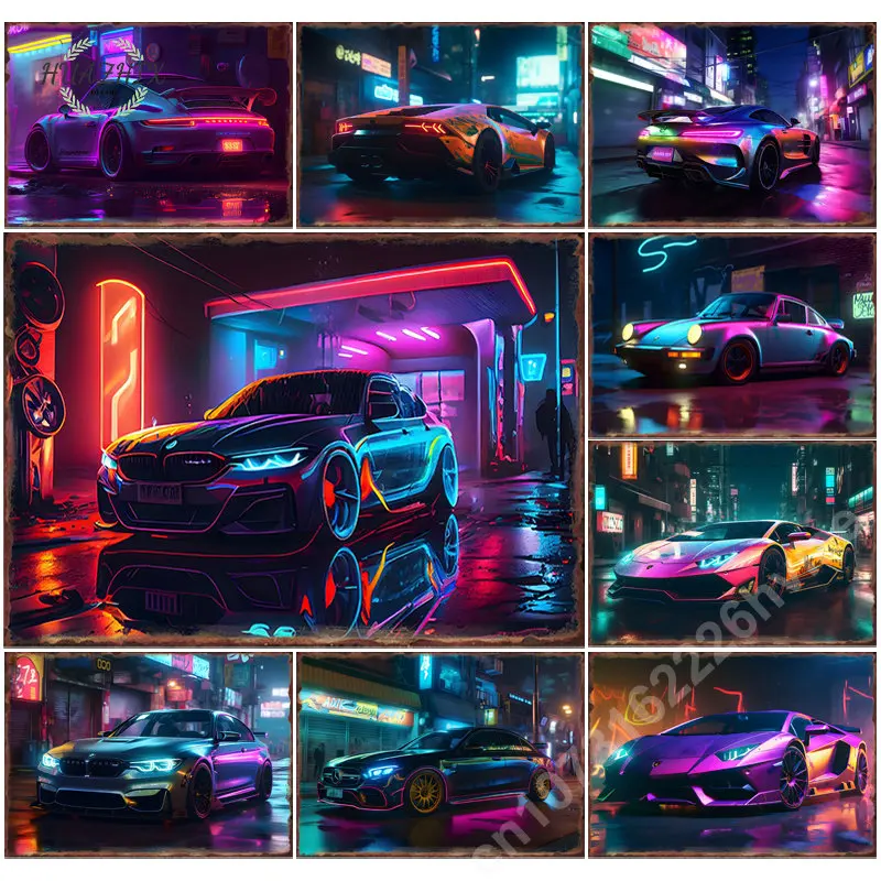 

Neon Dream Car Metal Tin Sign Poster for Most Popular Ideal Cars Cool Bar Paintings Pictures Art Home Decoration Wall Decor