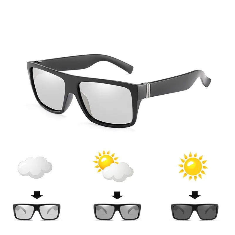 

New Men Driving Photochromic Sunglasses Photochromic Men Polarized Chameleon Discoloration Sun Glasses Square Sunglasses