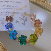 rainbow colored flowers bracelet for women ins colorful resin sweet cute girl bracelets fashion acrylic bangle korean jewelry