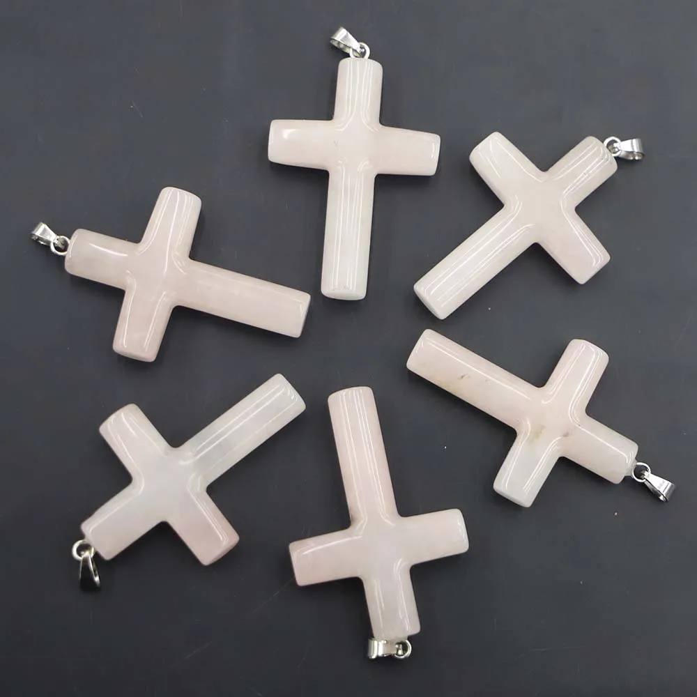 Fashion Natural Stone Cross Necklace Pendant Making Reiki Charm Jewelry Mixed Women Diy Accessories Wholesale 6Pcs Free Shipping