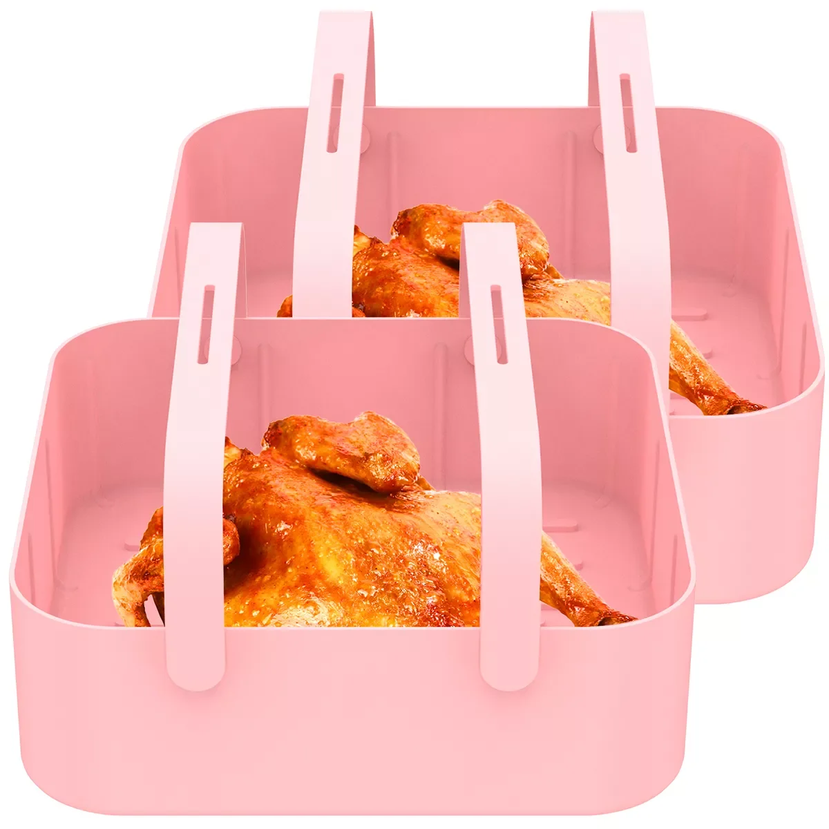 

2Pcs Air Fryer Silicone Pot Air fryer Accessories Silicone Pot Baking BasketTray Grill Pan with Handle Kitchen Baking Tools