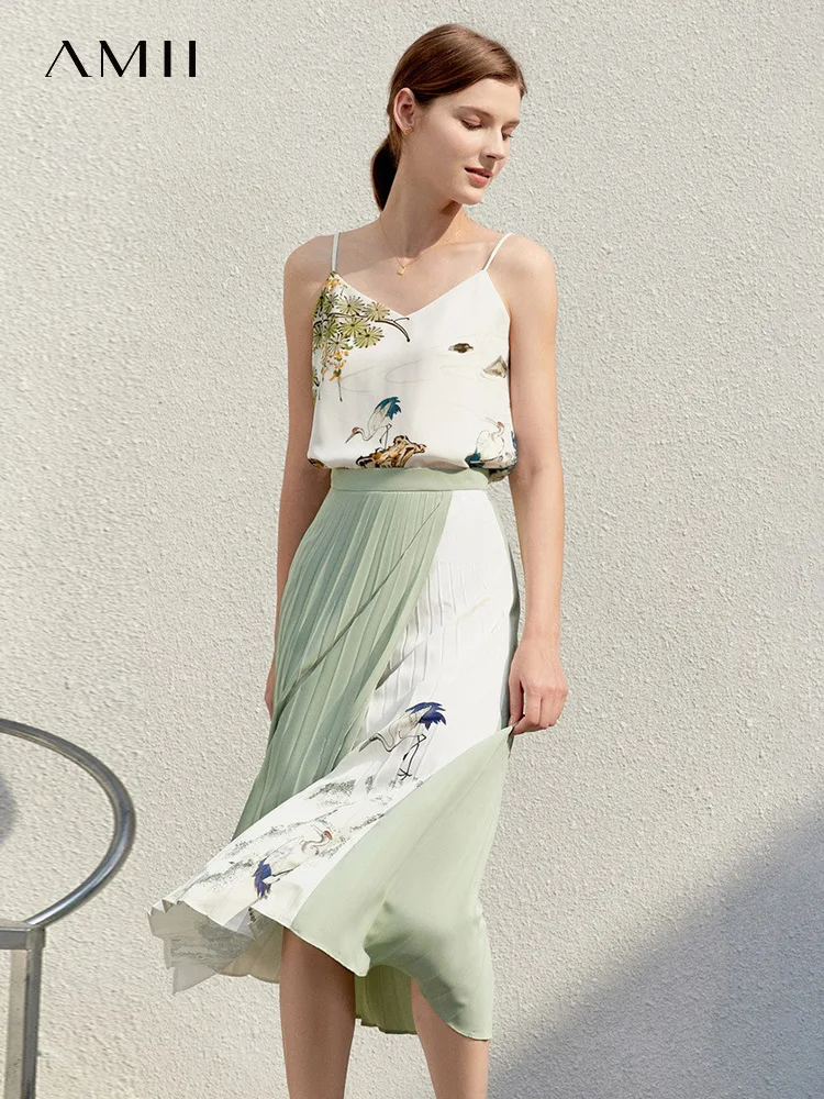 

Amii Minimalism Women's Camisole Vintage Museum Printed Silk Office Lady Tank Tops Elegant Fashion Bottoming Female Top 12280009