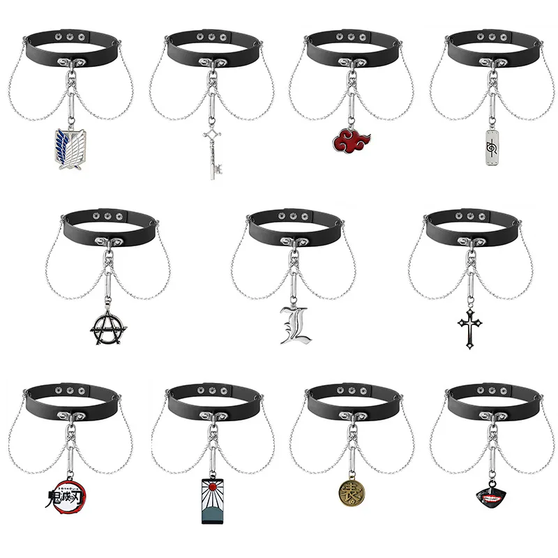 

Anime Death Note Necklace Vintage Charm Gothic Attack On Titan Pendant Leather Heart Harajuku Women Punk Choker Necklace