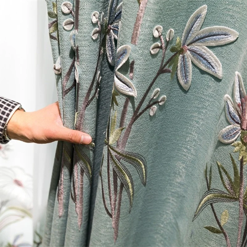 

European style luxury curtain living room dining room bedroom blackout relief embroidered curtain chenille