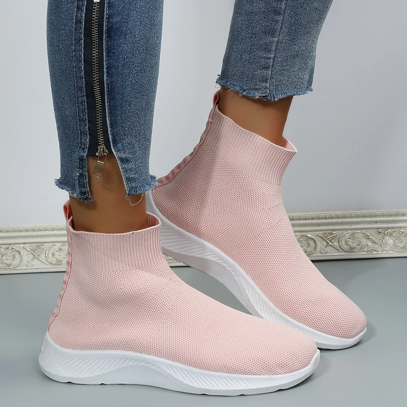 

Women Sneakers Knit Slip on Casual Shoes Breathable Comfy Vulcanized Shoes Platform Loafers Flats Sports Shoe Large Size 43