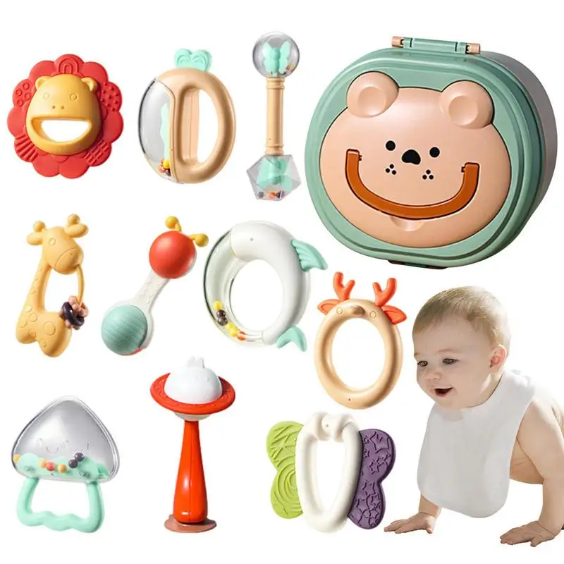 

Baby Rattles Set Toddlers Chewing Teething Toys Grab Shaker Hand Bells Rattle Musical Toy Playset Early Educational Shower Gift