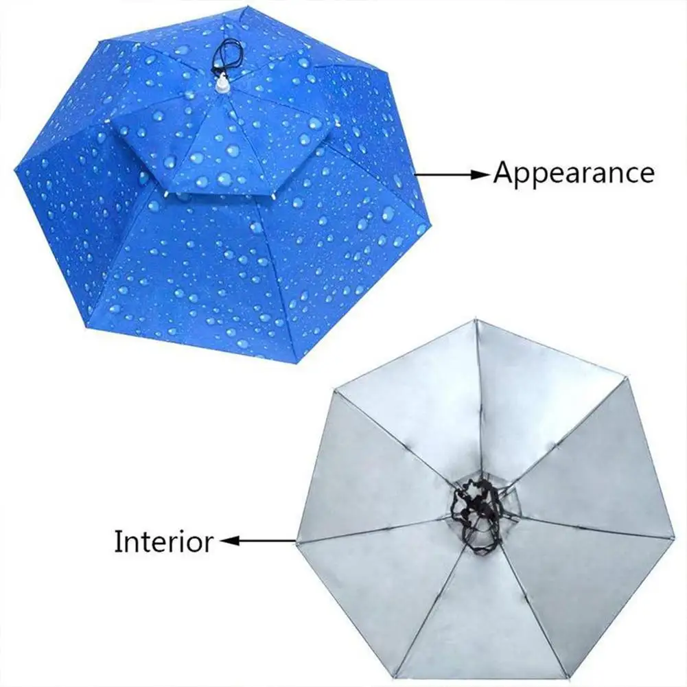 

Outdoor Fishing Umbrella Portable Folding Double-layer Windproof Uv-proof Head-mounted Sunshade Hat