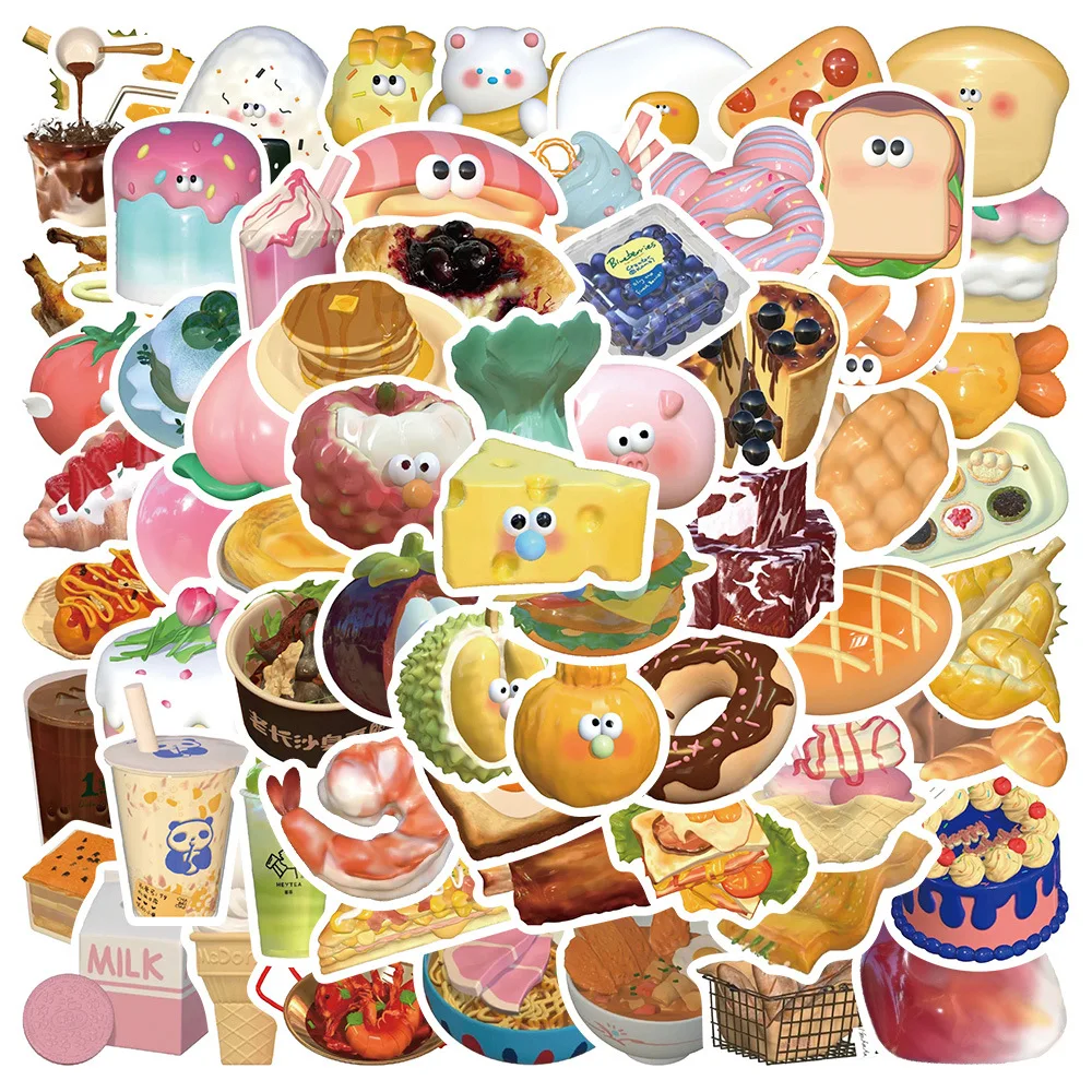 

10/65Pcs Cartoon Afternoon Tea Paper Sticker 3D Cake Coffee Fruit Stickers for Water Cup Stationery DIY Scrapbooking Diary Decal
