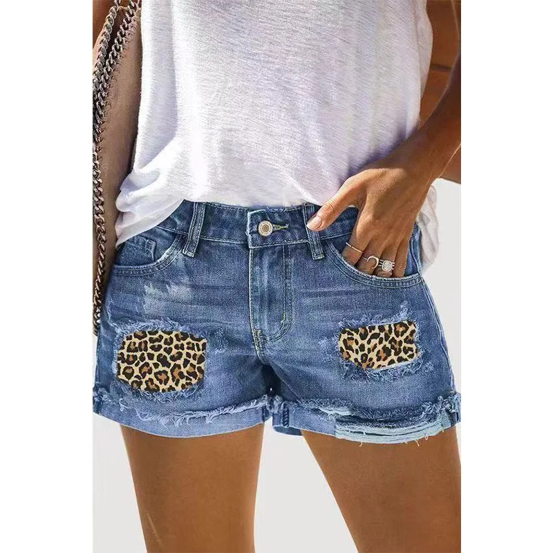 High waisted distressed jeans, female street trendsetter printed denim shorts women clothing  jean shorts