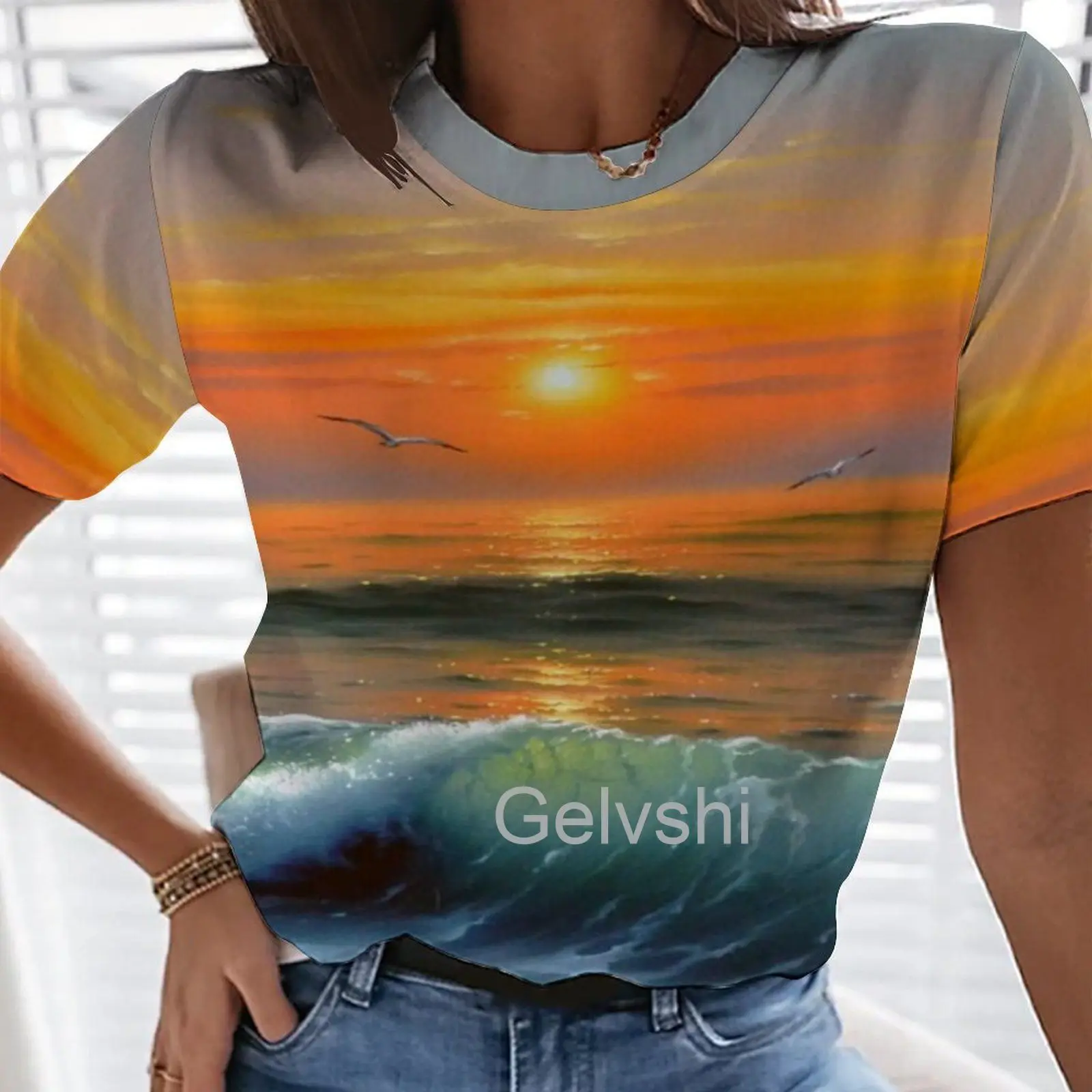

Hot Summer T Shirt Landscape Graphics 3d Printed T-shirts Short-sleeve y2k Streetshirts Women's O-Neck Harajuku Urban Tees Tops