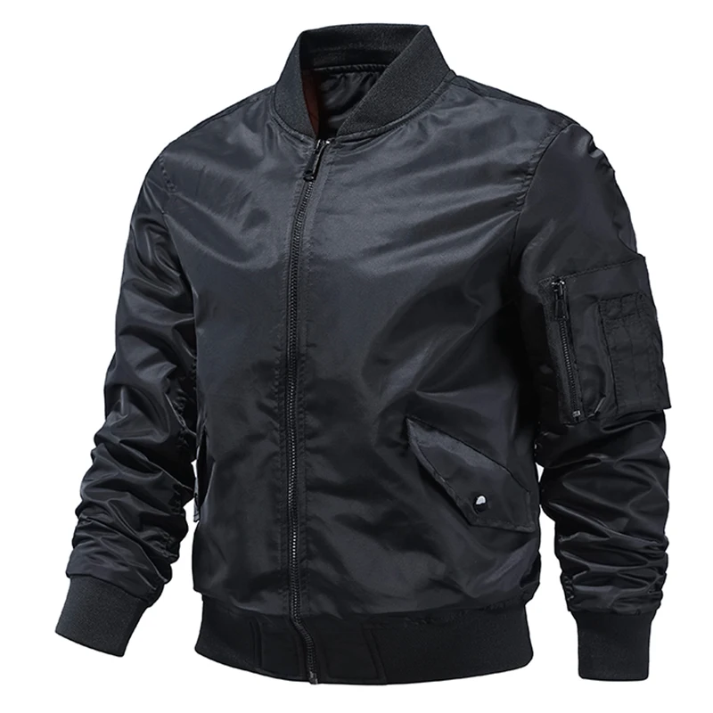 Куртка-бомбер мужская однотонная винтажная уличная одежда в стиле хип-хоп пилот