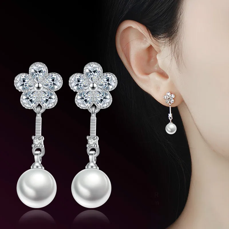 

Crystal Zircon Plum Flower Earrings Silver Plated Korean Pearl Earrings For Women Earing Jewelry Earings Earring Kolczyki CF2