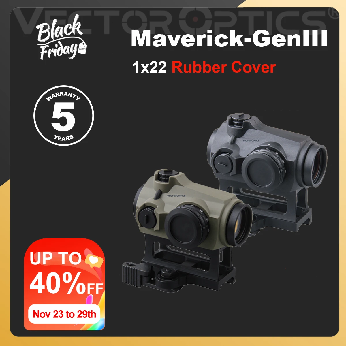 

Vector Optics Maverick Gen3 1x22 Red Dot Scope Optic Sight Hunting Waterproof QD AR Sight Rubber Armed .223 5.56 .308 7.62