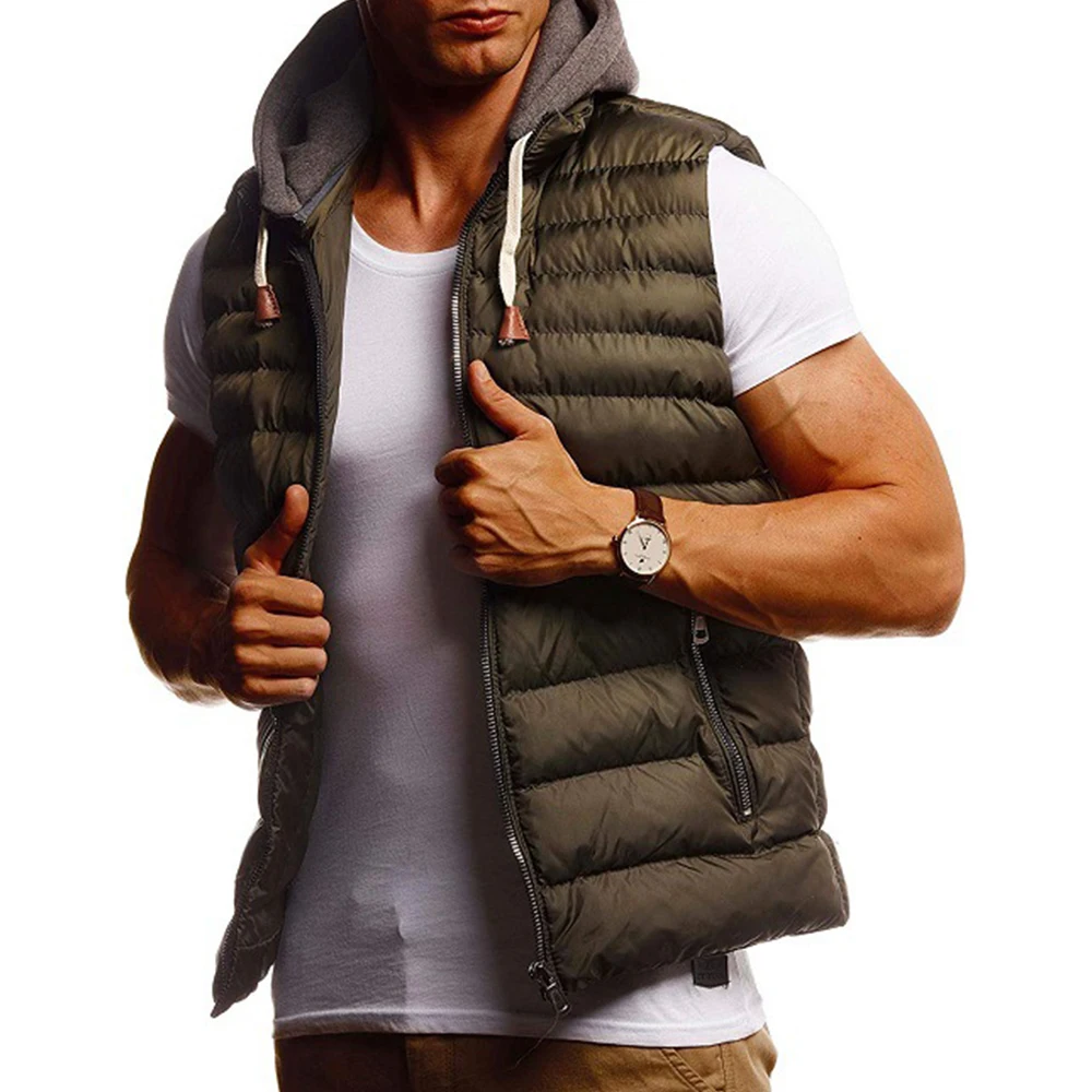 Fashion Men Jacket Winter Warm Cotton Vest Jacket 5XL Sleeveless Coats with Zipper Casual Men Hooded Jacket Outwear