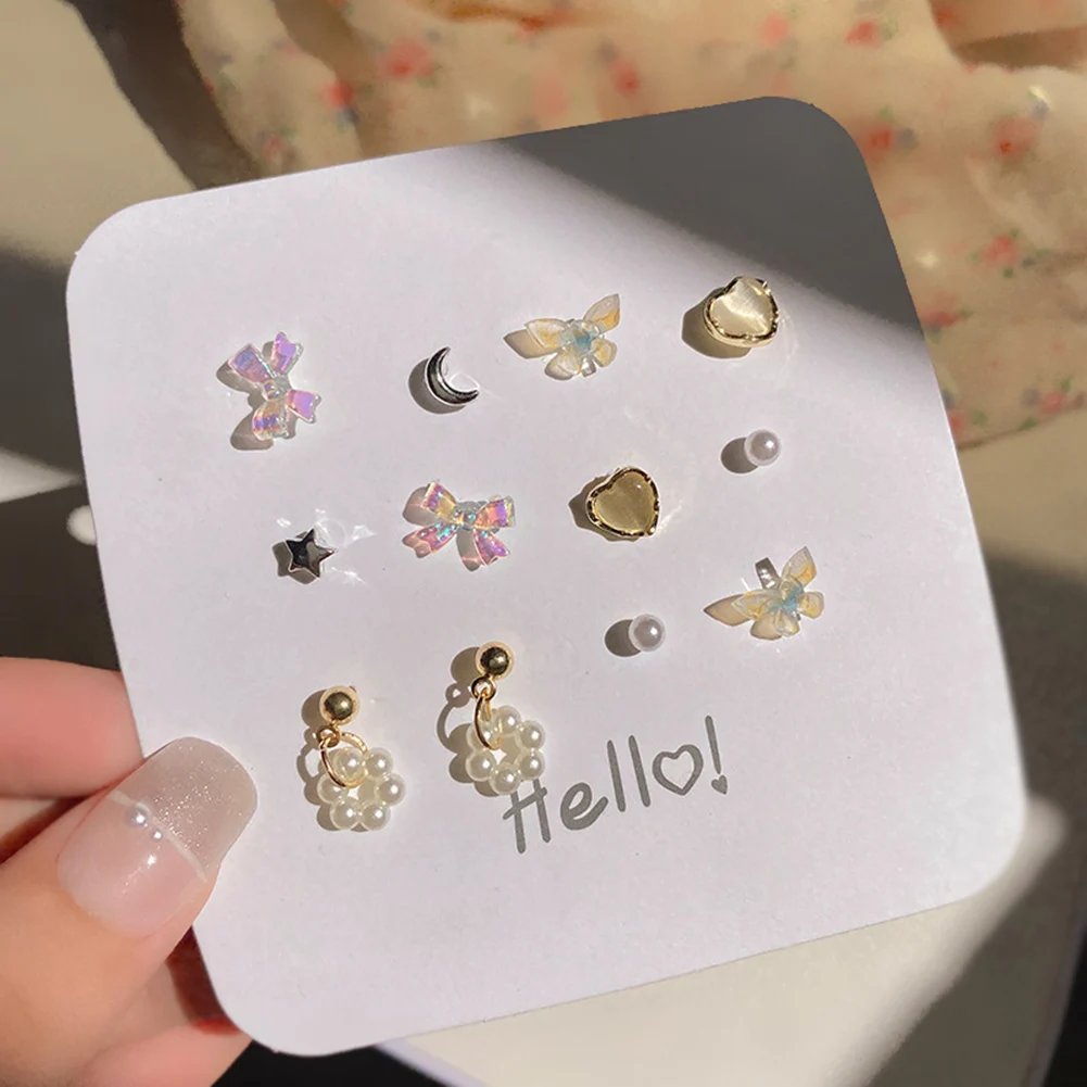 

2022 Women 7pair/week Earrings Set Trendy Pearl Heart Butterfly Earring Ear Studs Earrings Jewelry Gift Ear Stud For Girls
