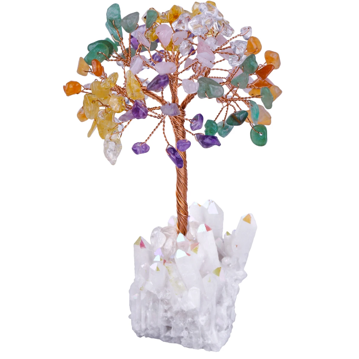 Natural Crystal Tree With AB Rough Rock Quartz Base Reiki Gravel Chip Minerals For Luck Wealth Room Decor Ornaments DIY Gift