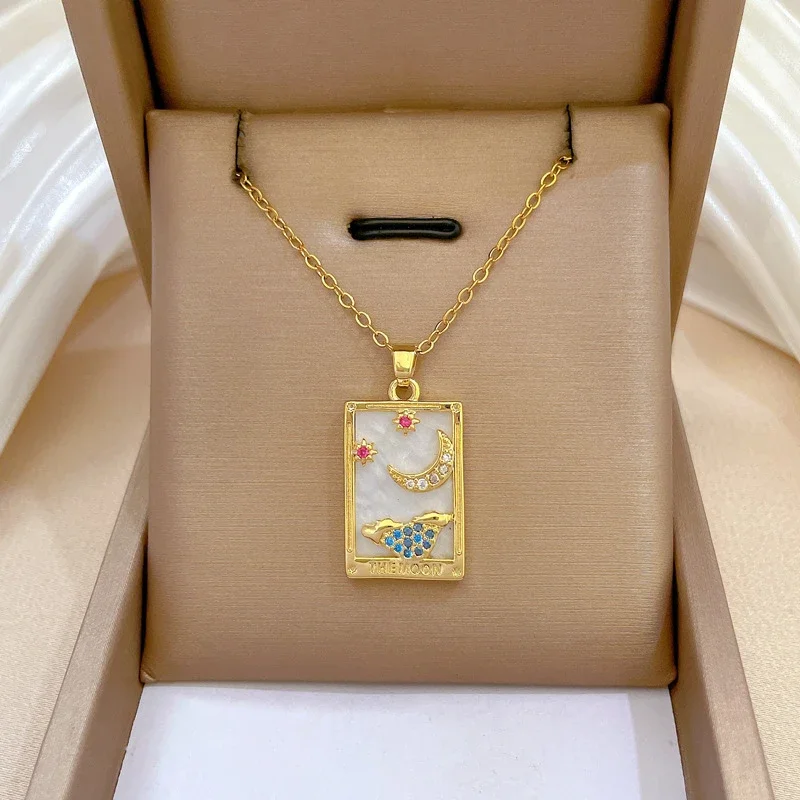 Волшебный белый кристалл ракушки мощное ожерелье Таро с солнцем звездой и луной