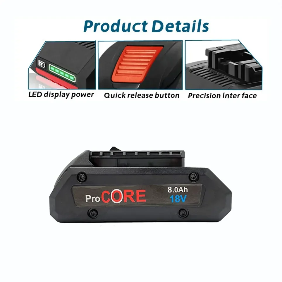 Фото Литий-ионный аккумулятор Procore1600A016GB, 18 в, 6000 мА/ч, 8000 мА/ч, для Bosch, 18-вольтовая Беспроводная Дрель PowerTool, сверло с 21700 встроенными элементами №5