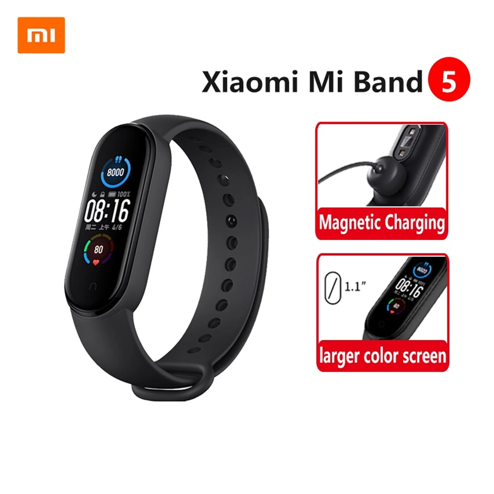 

Смарт-браслет XIAOMI Mi Band 5, цветной Водонепроницаемый фитнес трекер с AMOLED экраном, Bluetooth