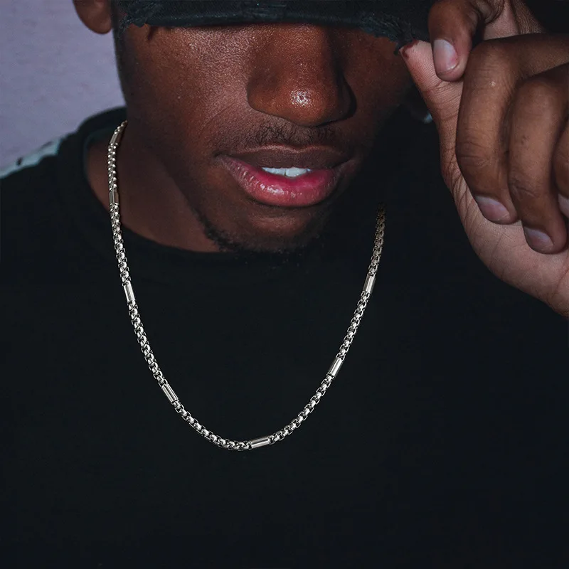 

Men's 3Mm Vintage Punk Rolo Box Necklace Never Fade Stainless Steel Metal Necklace Jewelry