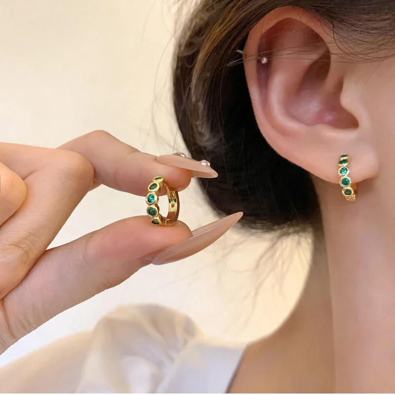 

Korea Fashion Jewelry Gold Color Luxury Inlaid Green Zircon Earrings Earrings Classic Women's Dangle Earrings Accessories