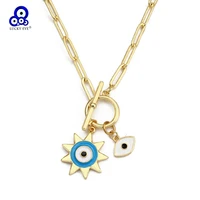 lucky eye fatima hand evil eye pendant necklace copper thick chain colorful zircon necklace for women girls men jewelry be796