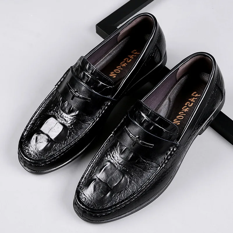 

New British Style Men's Loafers Crocodile Pattern Casual Leather Shoes Slip-on Driving Cowhide Shoes