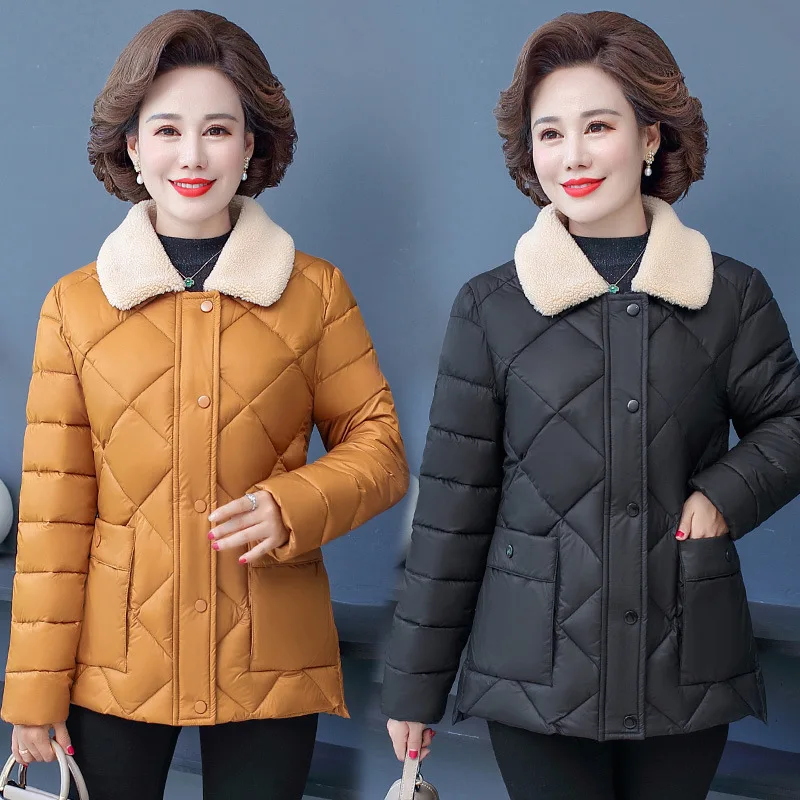 Fdfklak Casual Slim Mother Winter Coat Short Cotton Thickening Middle-Aged Elderly Women's Warm Jacket Female Parkas XL-5XL