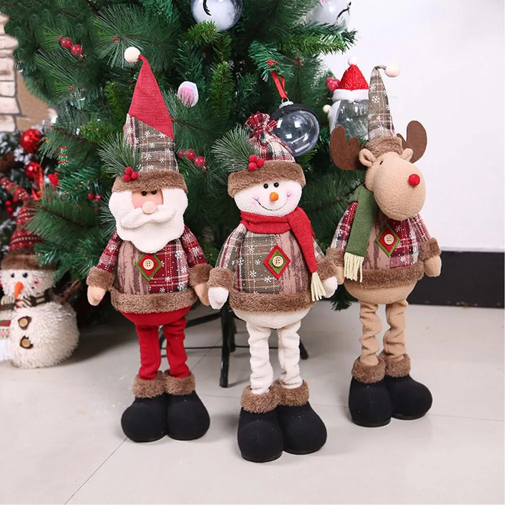 

2022 New Retractable Snowman Doll Christmas Snowflake Plaid Christmas Decoration Creative Window Long Legs Snowman Ornaments