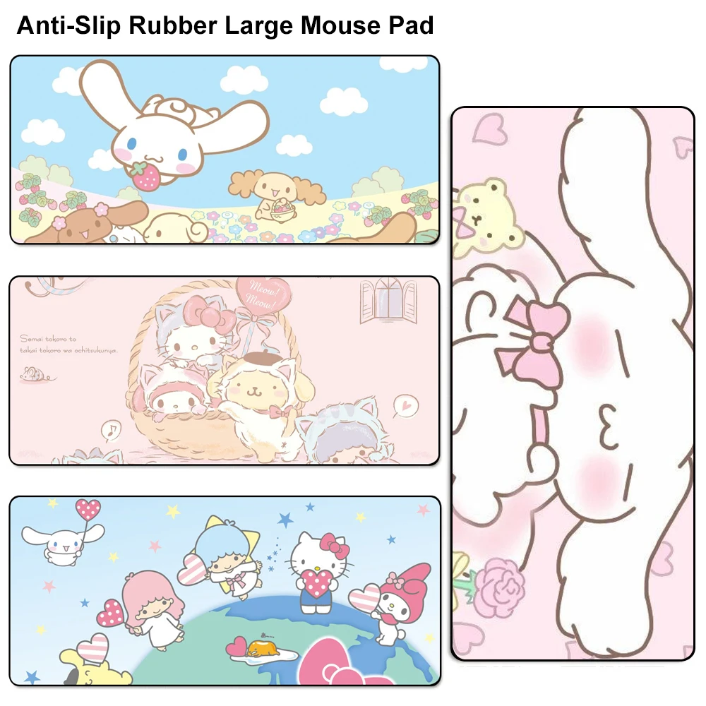 

Cartoon Cinnamoroll Kuromi Kitty Anti-Slip Durable Rubber Large Gaming Mouse Pad Computer Gamer Keyboard Mousemat for PC Desk