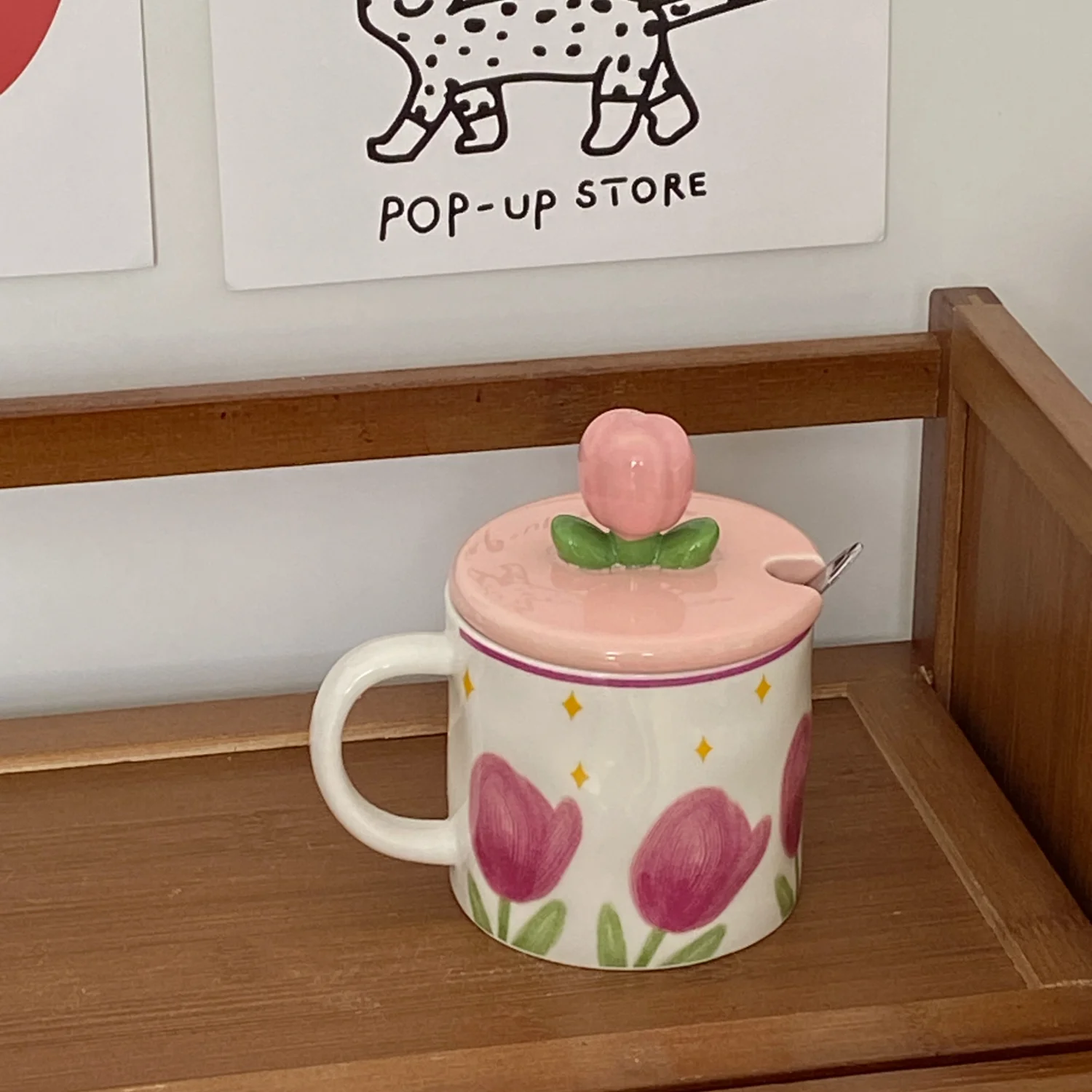

Tulip Ceramic Mug With Cover Scoop Water Coffee Cup Gift Box Cups Birthday Gifts Girl Sent To Her Friends With Hand Gift