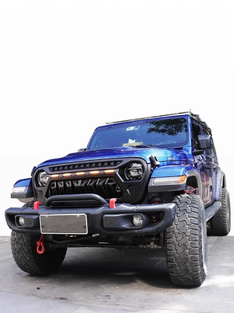 Фото Светодиодная решетка радиатора для Jeep Wrangler JL Renegade 1-го поколения 07-23, модифицированная, с подсветкой, передний бампер, сетка, комплект для тюнинга, автомобильные аксессуары №4