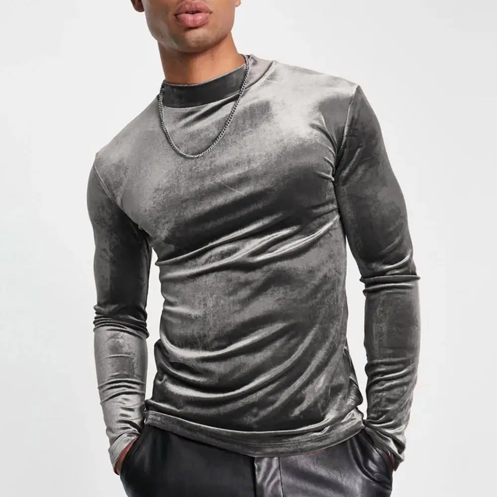 

Men's Autumn And Winter Tops High Collar Solid Color Slim Long Sleeve Stretch Warm Casual And Comfortable Men's Base T-shirt