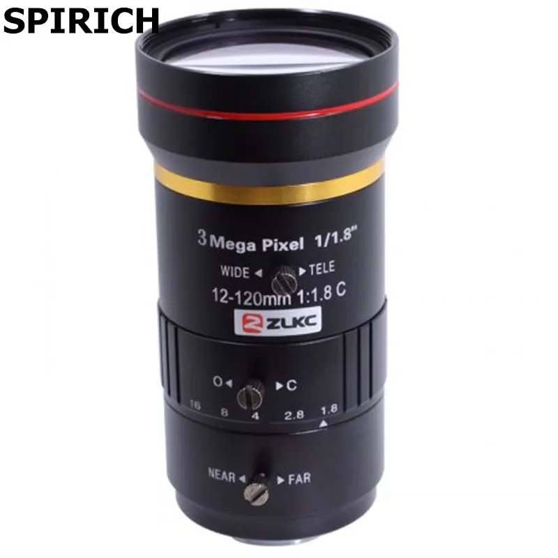

Объектив камеры SPIRICH C-Mount для формата HD-объектива машинного видения 1/1, 8 дюймов, фокусное расстояние 12-120 мм, угол обзора 32,4 °