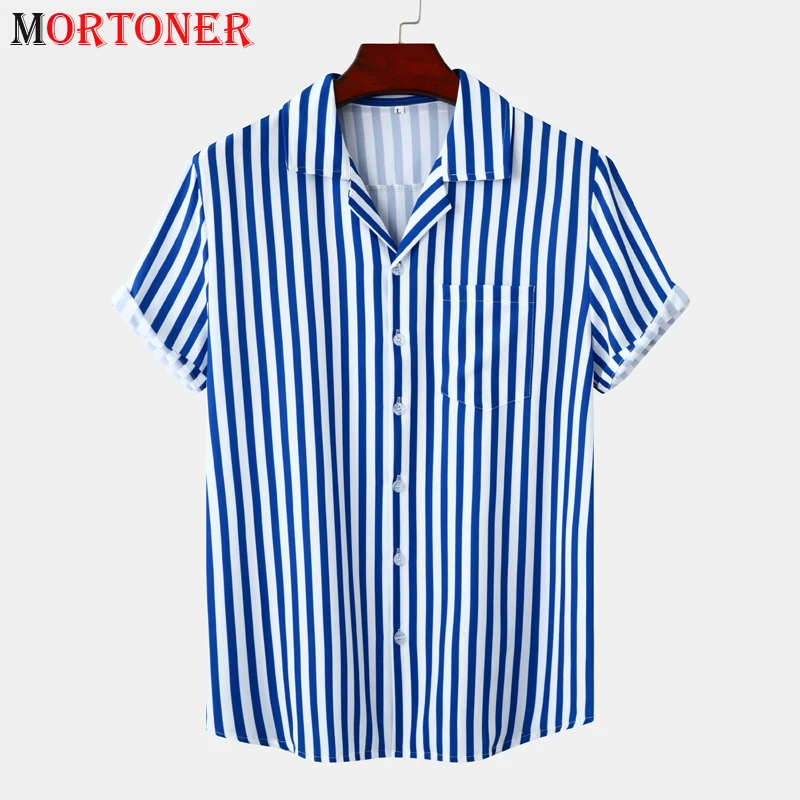 

Мужская пляжная рубашка в Вертикальную Полоску, с коротким рукавом