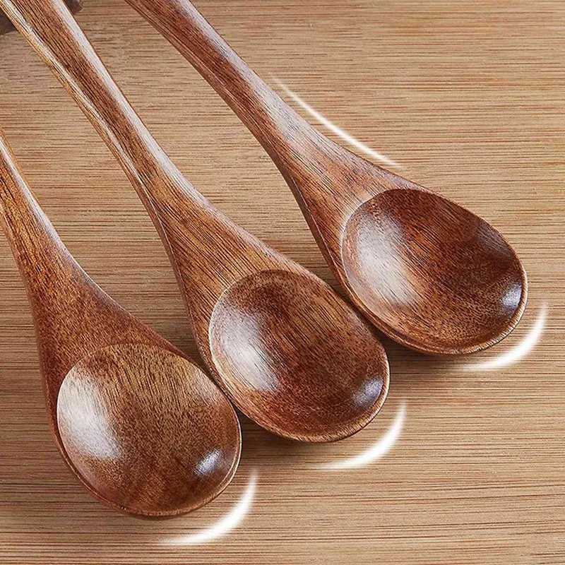 

6Pcs Wooden Long Spoons Long Handle Round Spoons With 6Pcs Small Wooden Spoons,Wooden Teaspoon