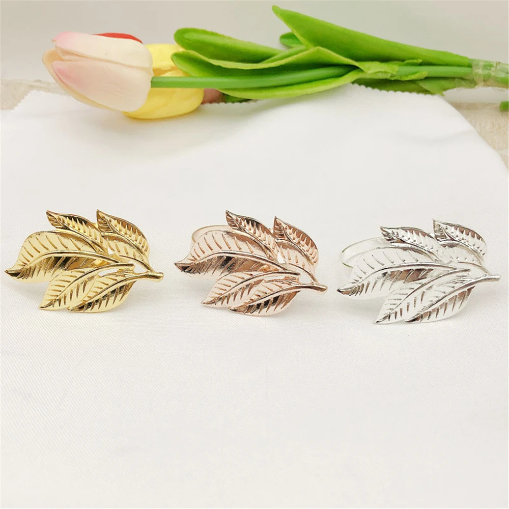 

Metal leaf shape electroplating napkin ring three-color optional napkin ring tabletop decorations suitable for western banquets