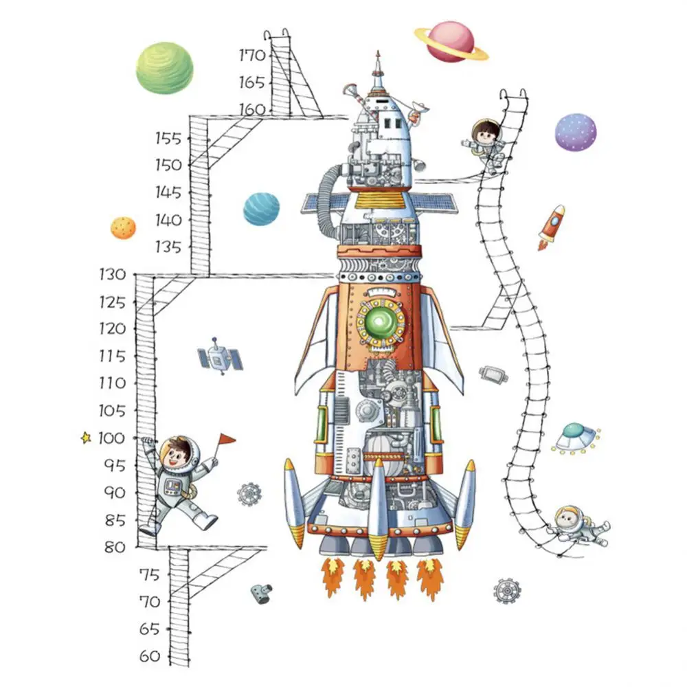 

Environmental Protection Wall Sticking Measurement Height Ruler Cartoon Spacecraft Astronaut PVC Wall Stickers Wall Decoration
