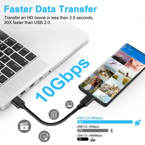 USB 3.2 Кабель USB A - Type C Черный Металлический 10 Гбит/с 60 Вт