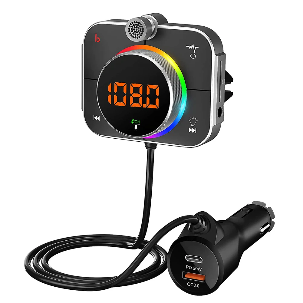 

Car Bluetooth 5.0 MP3 Player AUX Audio Lossless Sound Music Receiver Handsfree Call FM Transmitter PD20W QC3.0 Fast Charger Mic