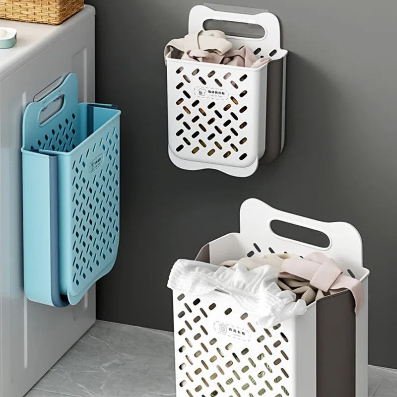 

Foldable Dirty Clothes Laundry Basket Bathroom Dirty Clothes Laundry Hamper Household Wall Hanging Punch-Free Put Clothes Bucket