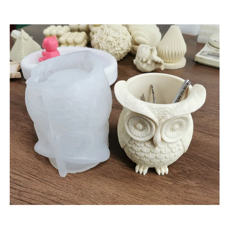 

Owl-shaped Resin Pen Holder Silicone Mold Aromatherapy Gypsum Ornaments Cement Mould Succulent Plant Flowerpot Molds