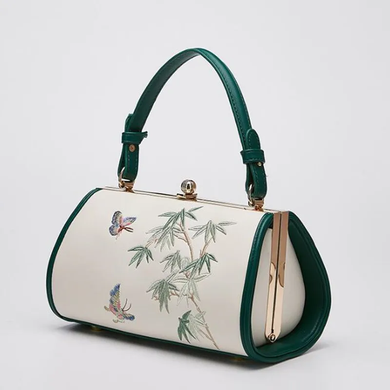 Vintage Embroidered Women Evening Clutch Bags Ladies PU Leather Ethnic Handbag Cute Cellphone Purse Female Retro Shoulder Bag